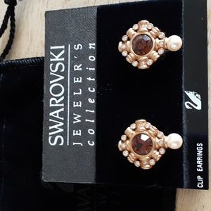 Authentic Swarovski Crystal Swan Stamped Clip Earrings U100